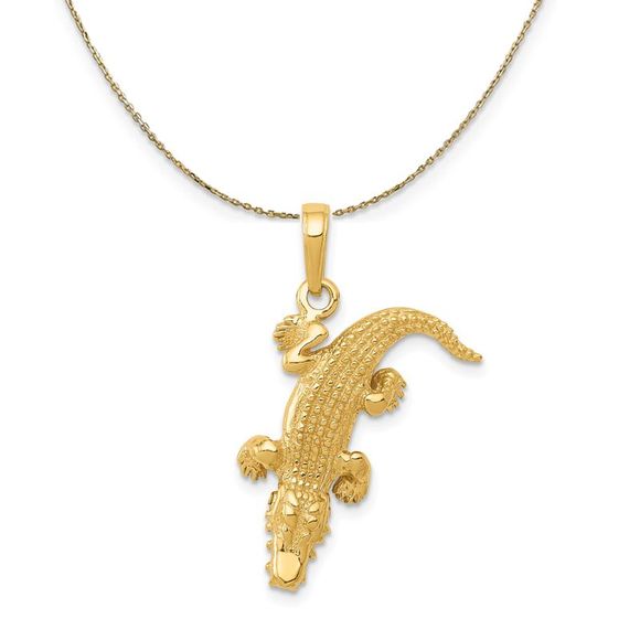 14k Yellow Gold 3D Moveable Alligator Necklace - 20 Inch